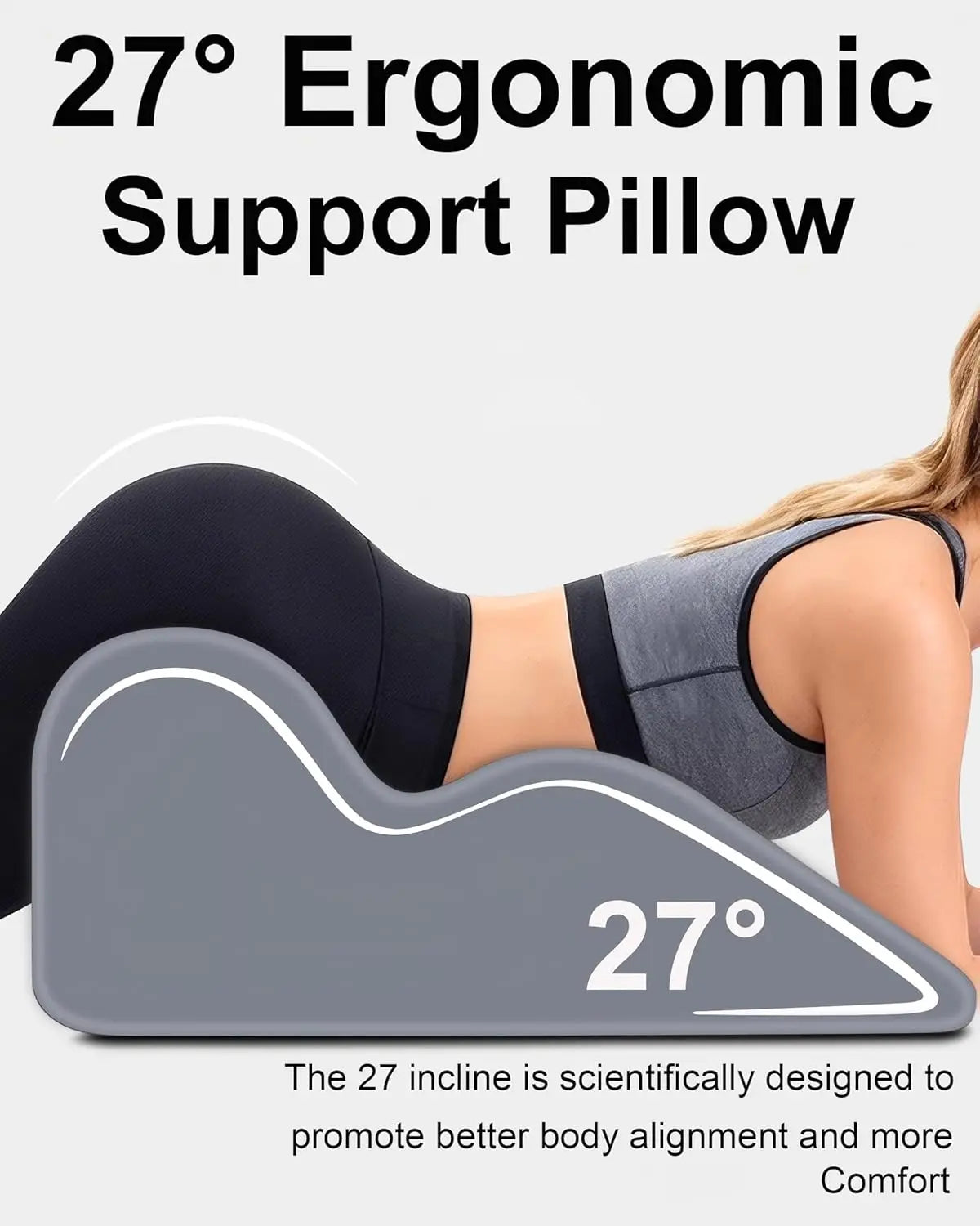 Ergonomic Memory Foam Wedge Pillow, 27° Angled Support for Neck and Waist, Multi-Position - Grey (25.5x21.5x11.8in)