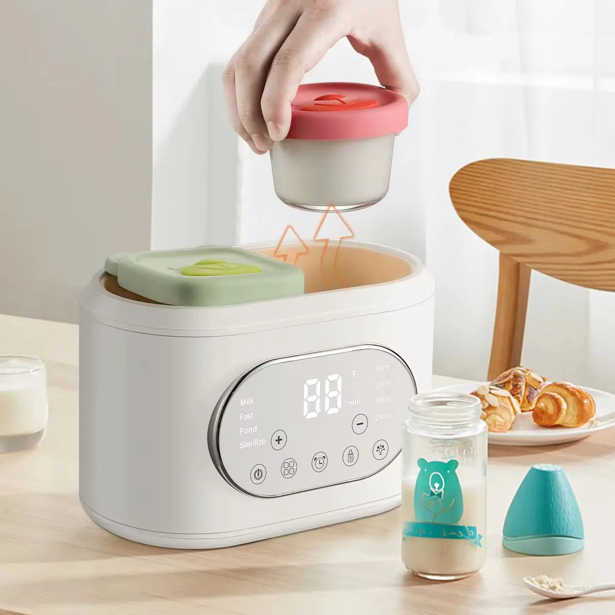 10-in-1 Baby Bottle Warmer Dual Fast Heating with Timer Precise Temp Control - Defrost/Steam for Breast Milk Formula Night Light