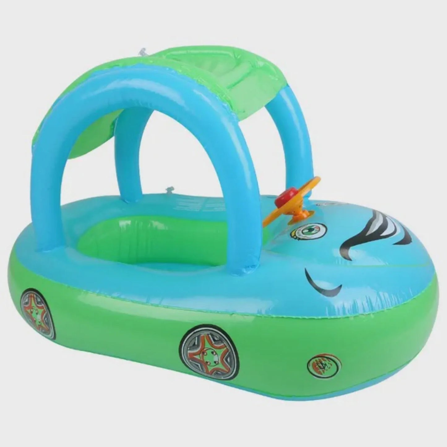 Baby Inflatable Pool Float Car Shaped Toddler Swimming Float Boat Pool Toy Infant Swim Ring Pool with Sun Protection Canopy for 1-3 Year-Old Kids Infant Toddlers