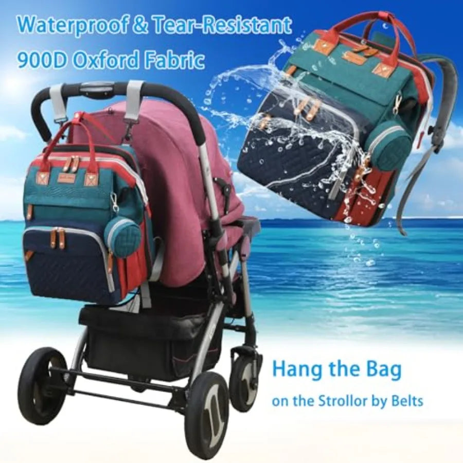Jeryswet Baby Diaper Bags with Changing Station, Waterproof Large Capacity Diaper Bag Backpack for Moms Dads with USB Charging