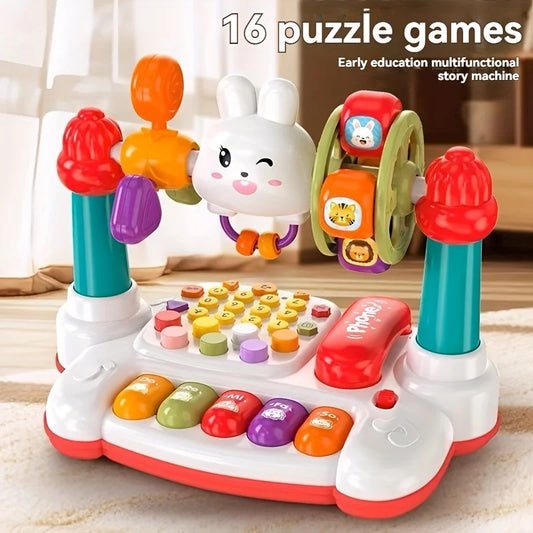 Interactive Music Keyboard & Telephone Toy with 16 Puzzle Games, Rhythm Light Song Game, Animal Sounds, Learning Toy for Toddler