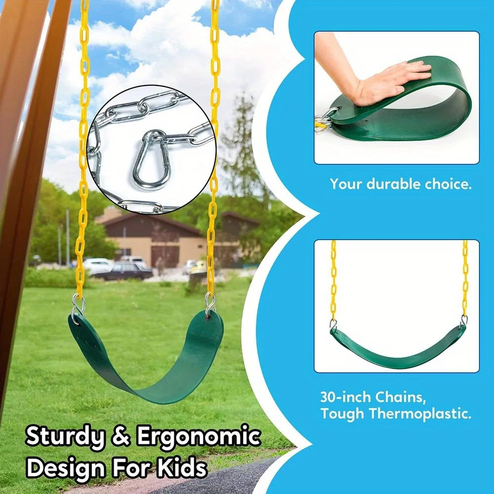 JOYFY 2 Pack Green Swing Seats Heavy Duty with 66" Chain Swing Set with Snap Hooks for Kids Outdoor Play Playground