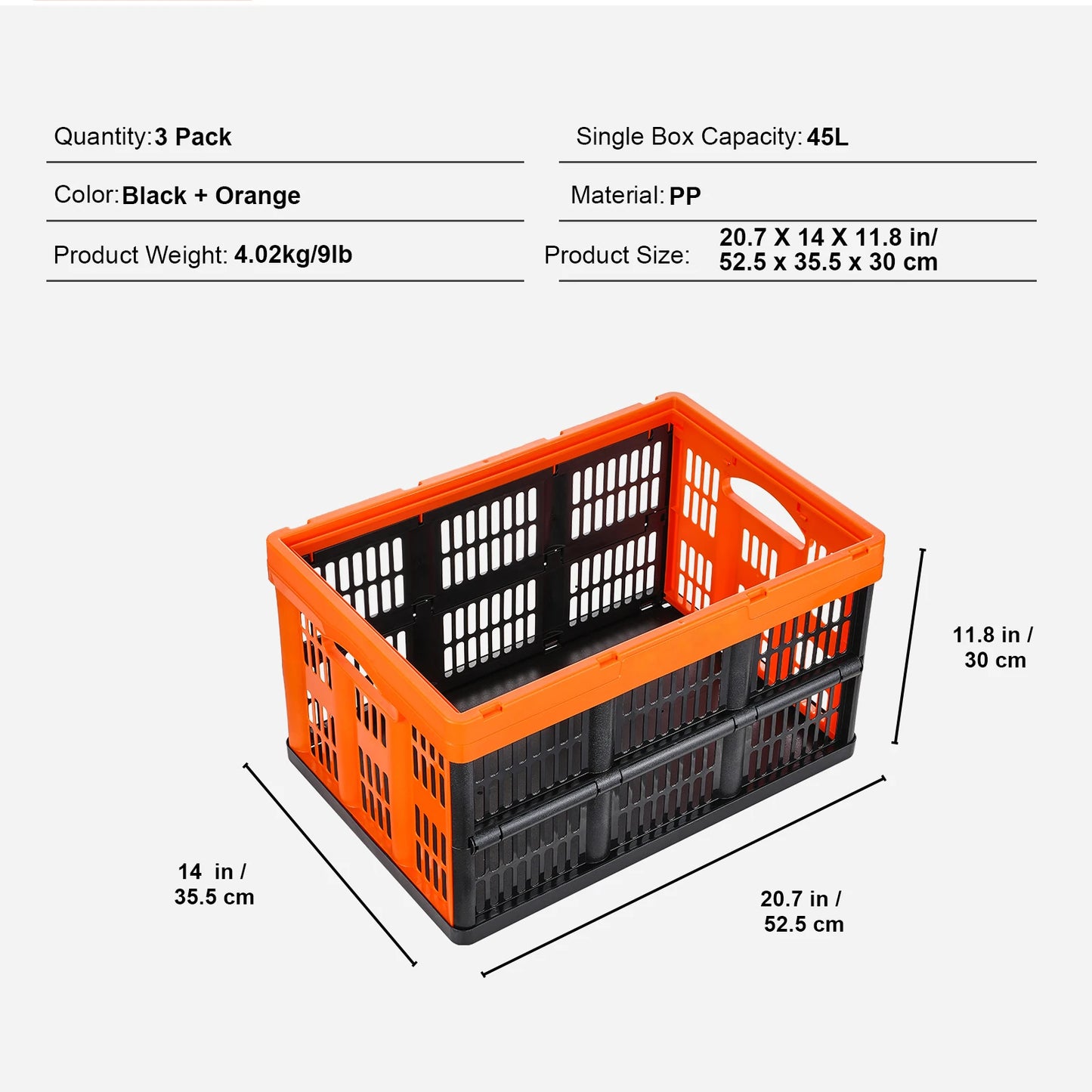 SucceBuy Plastic Collapsible Storage Basket With Stackable Handles Folding Bins