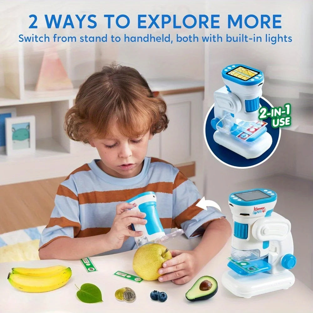 JOYFY 2 in 1 Handheld 1000X HD Microscope with 2.0'' LED Screen Portable Pocket Handheld for Kids Ages 5-12 Gifts Toys