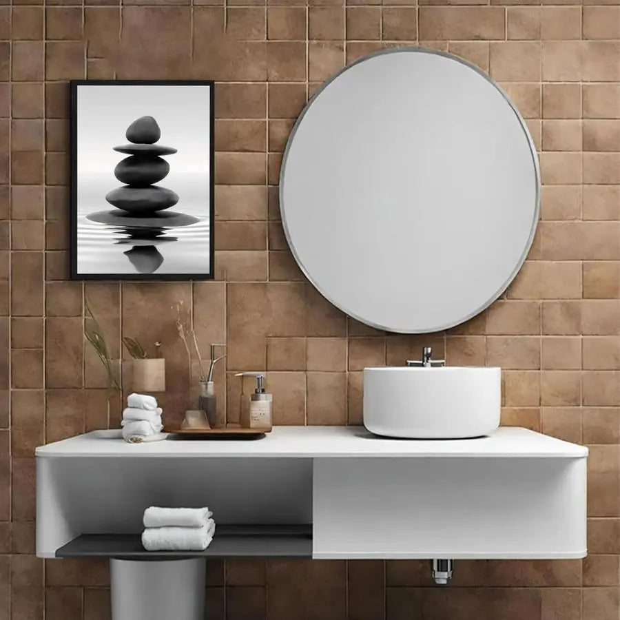 Framed Zen Stone Wall Art for Bathroom and Meditation