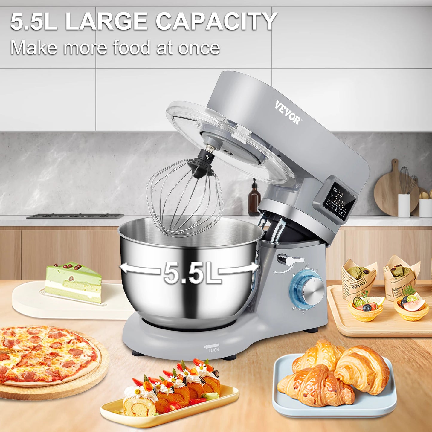 VEVOR Stand Mixer With 6 Speed LCD Screen For Kitchen