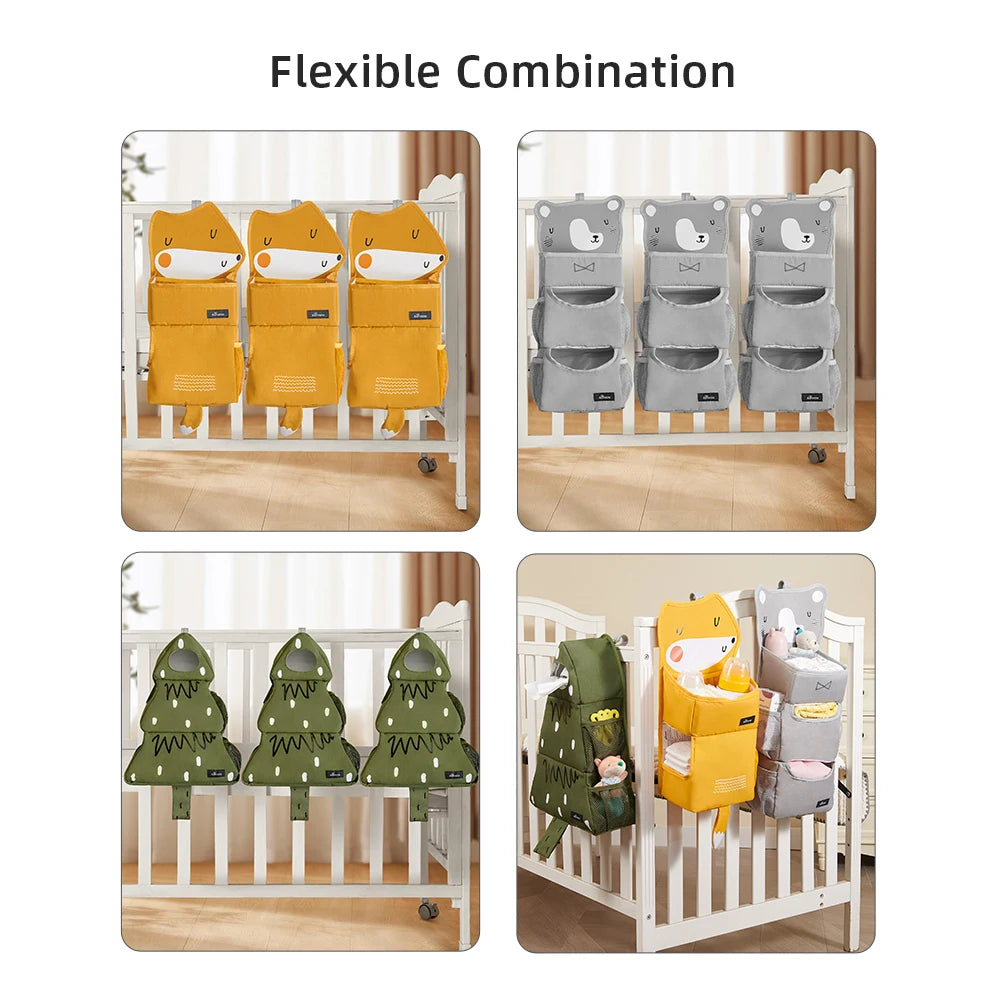 Sunveno Cartoon Baby Crib Hanging Storage Bag, Multi-functional Organizer for Baby Supplies Baby Room Decor