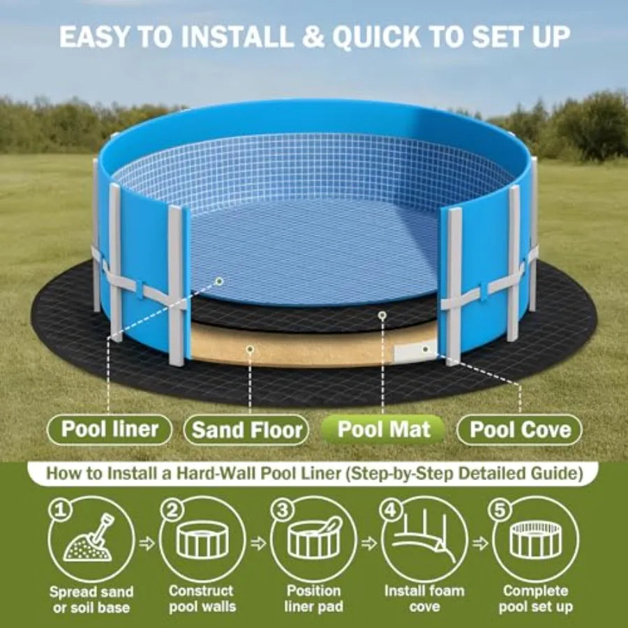 15 FT Round Pool Liner Pad for Above Ground Swimming Pool, Polyethylene Material, Black, Light-Proof and Waterproof Protection