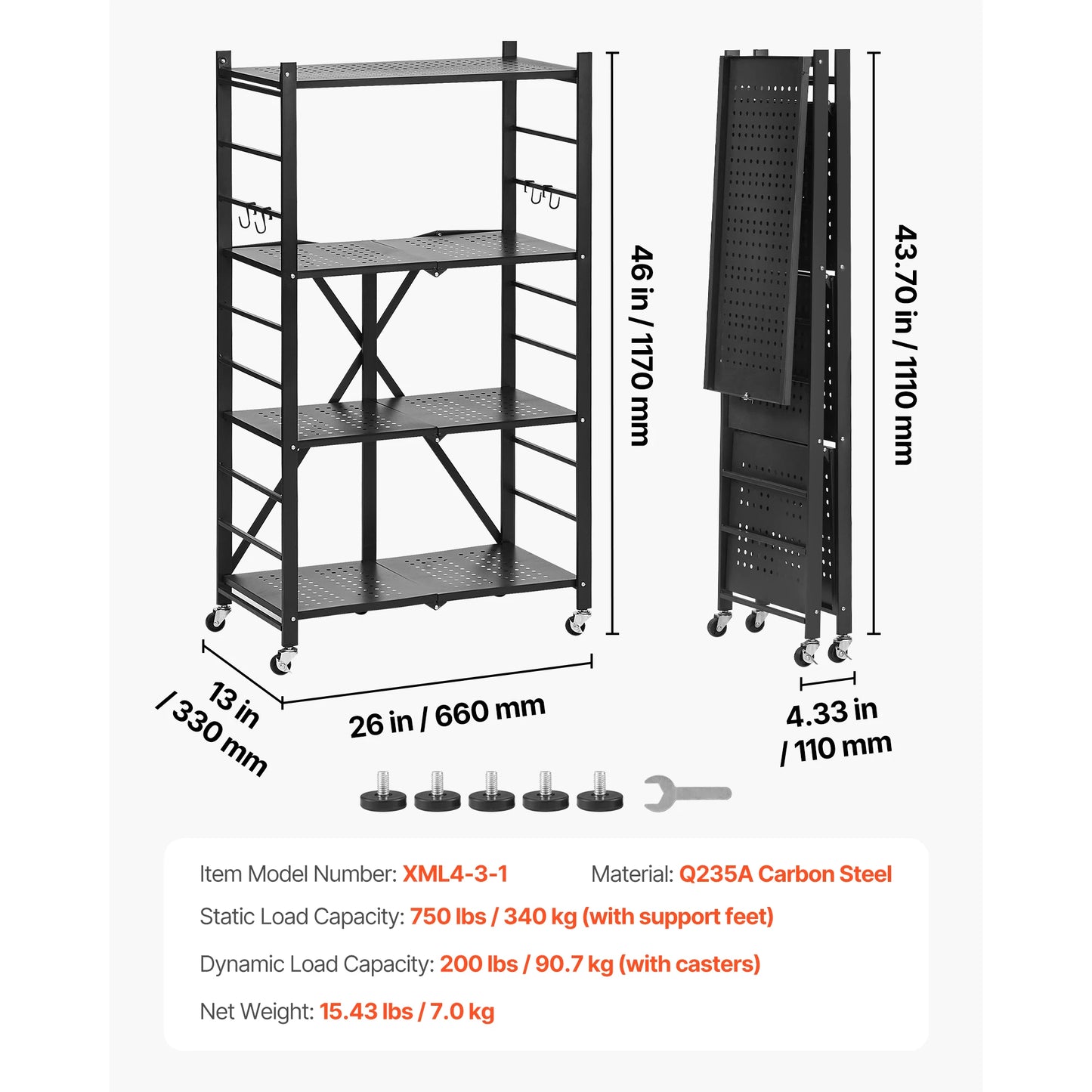 SucceBuy Foldable Metal Storage Shelving Unit With Five Wheels