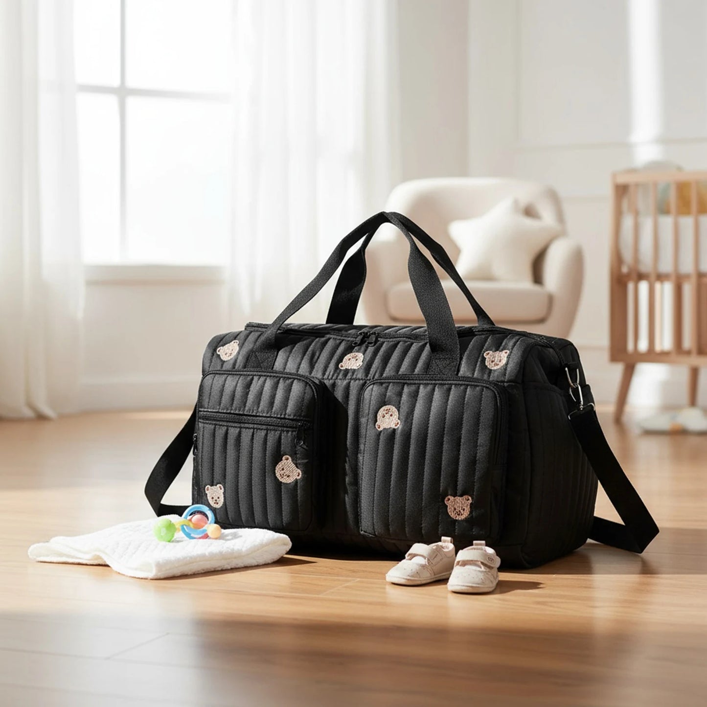 Large Mommy Bag Maternity Baby Diaper Storage Bag Multi-pocket Zipper Handbag W/ Adjustable Strap Baby Items Organizer for Hospi
