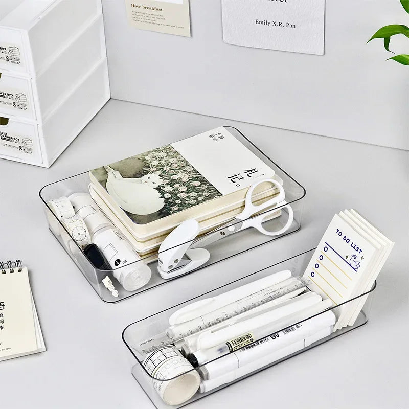 4PCS Desk Drawer Organizers Set Makeup Organizer Plastic Makeup Storage Clear Transparent Storage Box for Office Bathroom