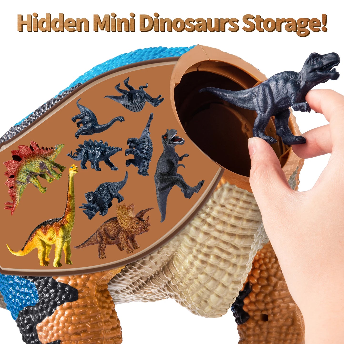 Large Dinosaur Toys For 3-8 Kids Tyrannosaurus Rex With Mist Spray Light And Sounds Storage Dinosaur Toys With 10 Mini Dinosaurs