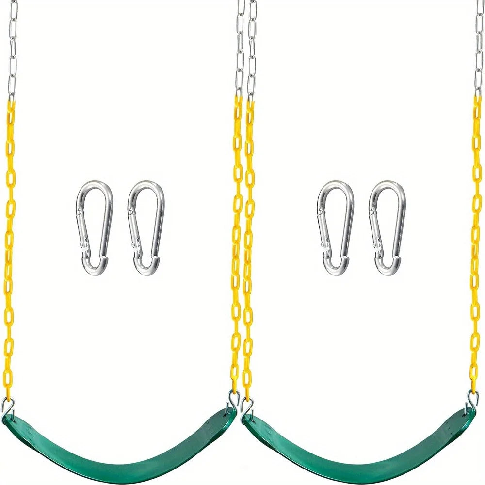 JOYFY 2 Pack Green Swing Seats Heavy Duty with 66" Chain Swing Set with Snap Hooks for Kids Outdoor Play Playground