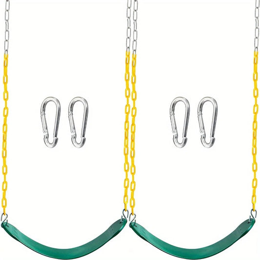 JOYFY 2 Pack Green Swing Seats Heavy Duty with 66" Chain Swing Set with Snap Hooks for Kids Outdoor Play Playground