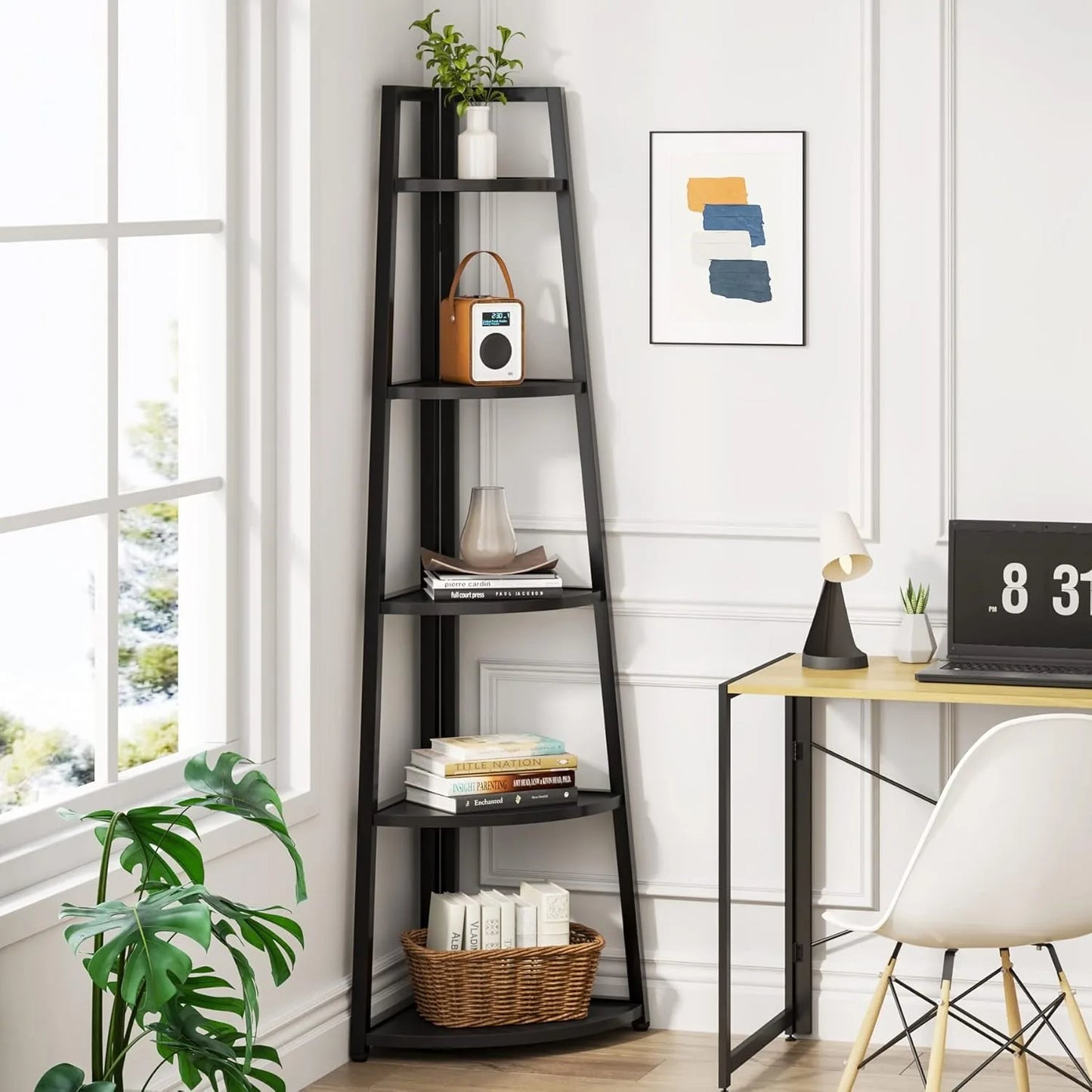 5 Tier Corner  Bookcase, 70 inch Tall Corner Shelves Standing Shelving Unit Indoor Plant Stand for Living Room, Home Office