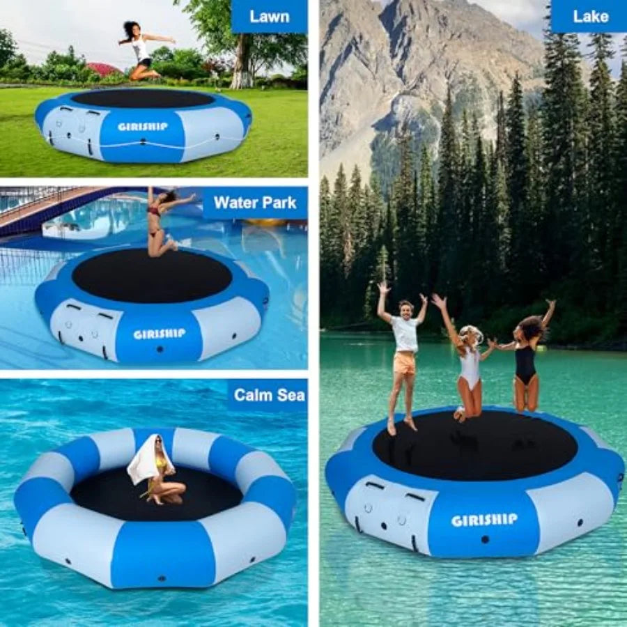 Inflatable Water Trampoline 12FT Floating Bounce Platform for Lake and Pools Adults Portable Swim Equipment with Rope Ladder No