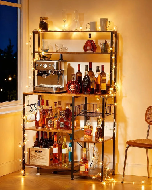 Metal Kitchen Baker Rack With Integrated Power Outlet Organizer