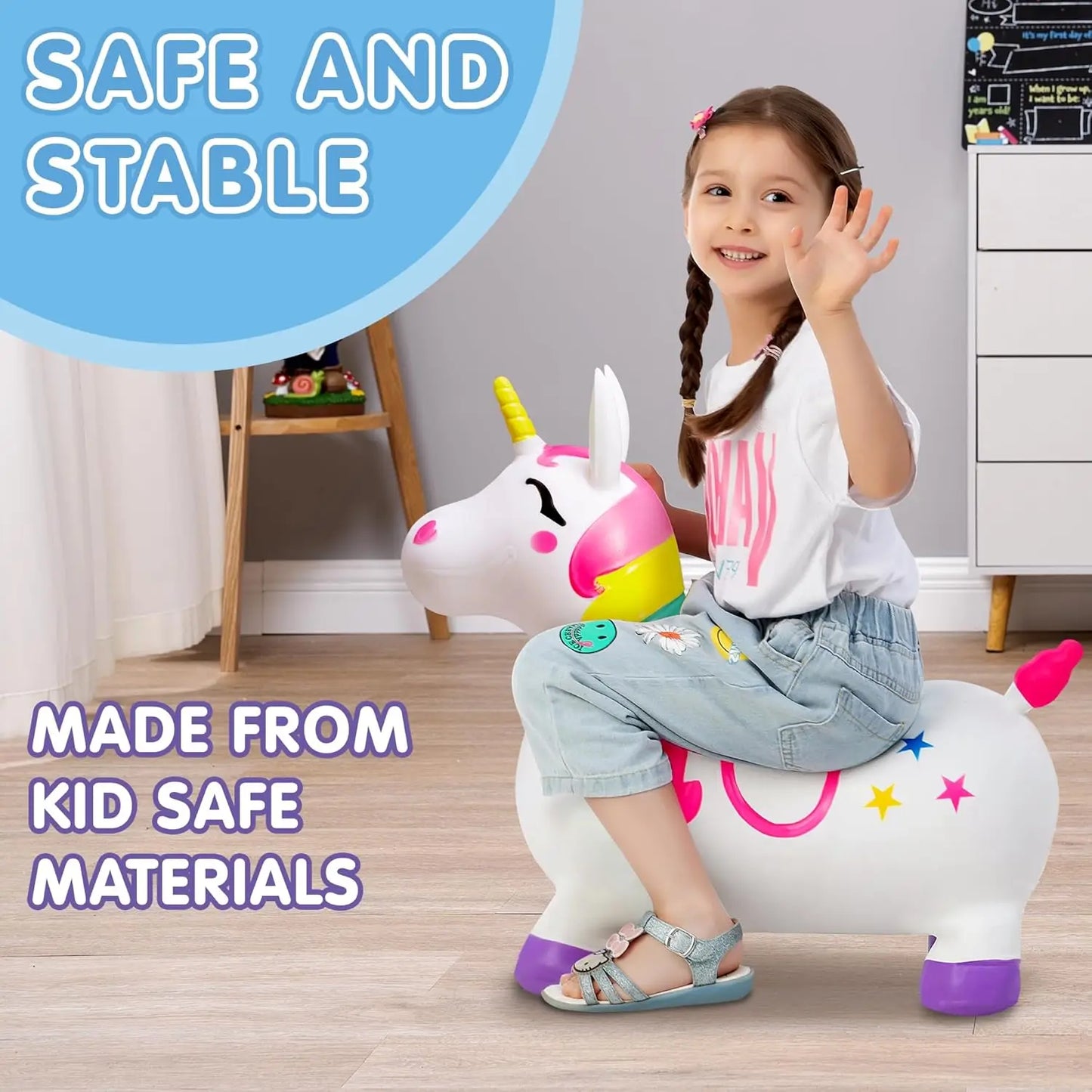 Joyfy Kids Bouncy Unicorn Ride On Toy Hopper For Gifts