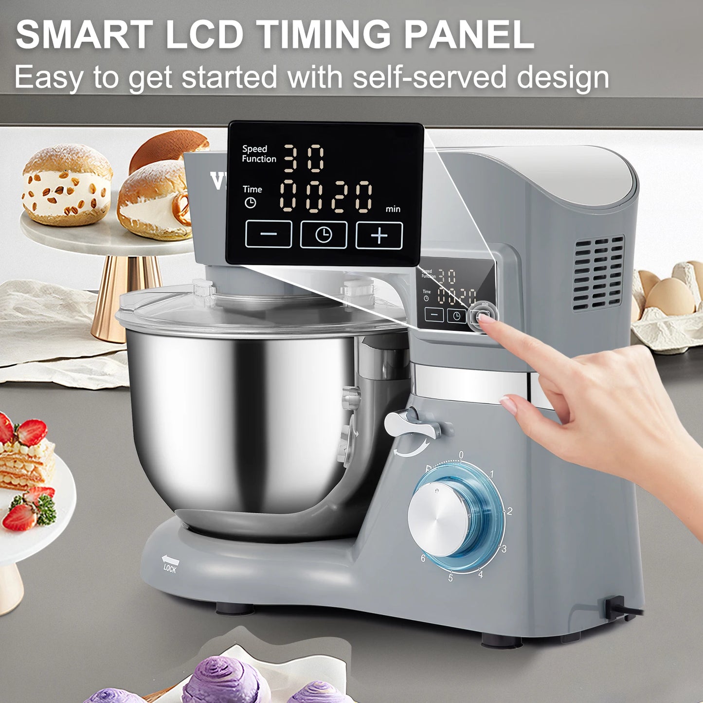 VEVOR Stand Mixer With 6 Speed LCD Screen For Kitchen