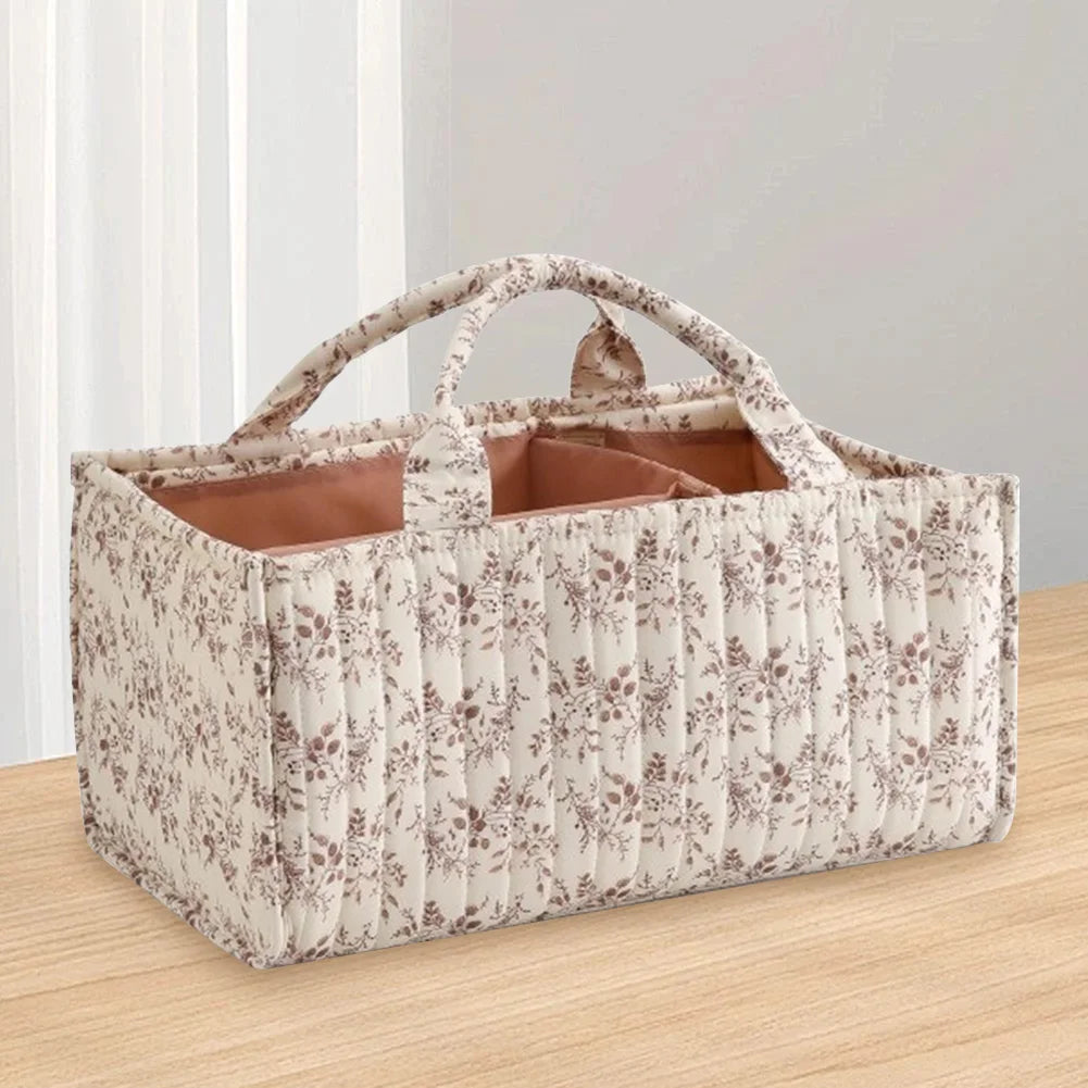 Floral Diaper Caddy Organizer with Removable Divider Baby Nursery Storage Basket for Baby Wipes Newborn Essentials Must Haves