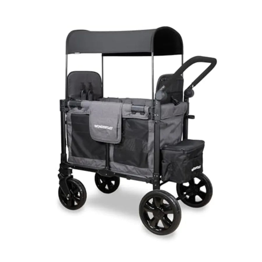WonderFold W2 Elite Pro Stroller Wagon - Foldable Wagon with Aluminum Frame - Adjustable Canopy Push Handle - All-Terrain Wheel