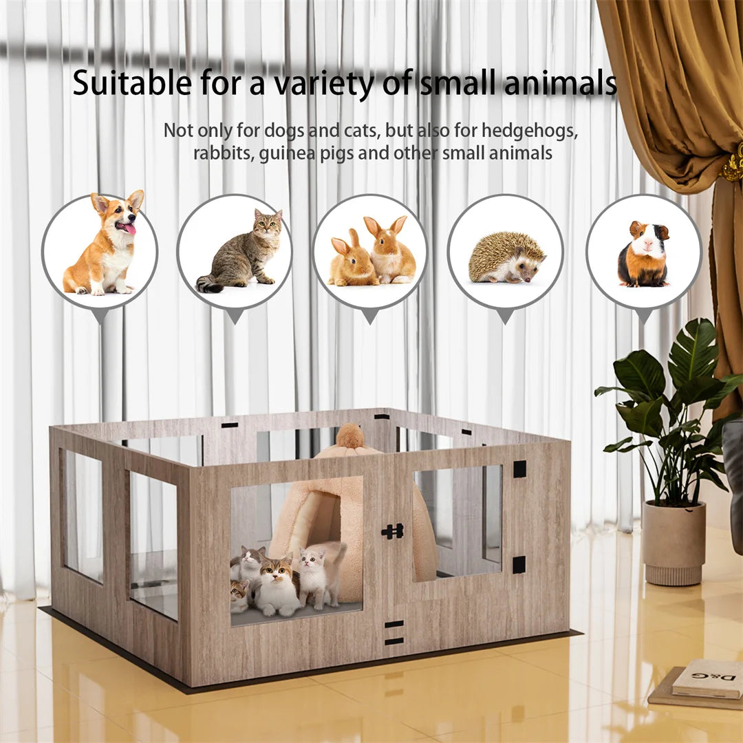 14-Panel Tempered Glass Pet Whelping Pen Box,Puppy Playpen Exercise Pen with Detachable Panels and Rails