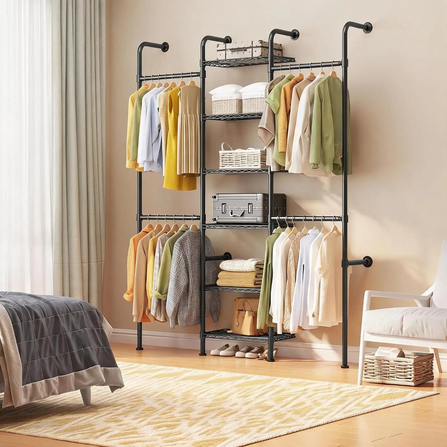 HiMISS 6-Tier Wall Mounted Pipe Closet Rack Heavy Duty