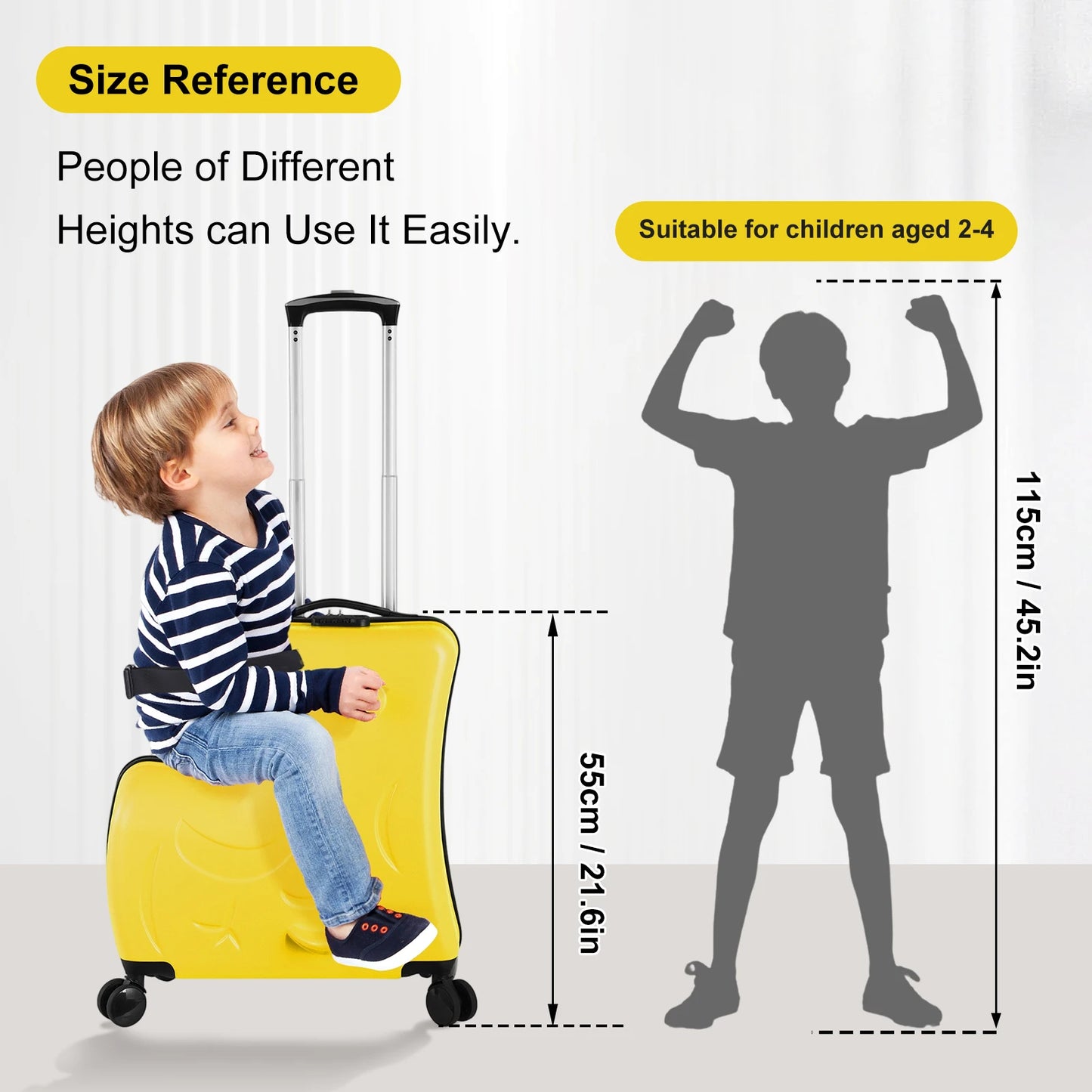 Kids Ride on Luggage, Toddler Luggage Seat Ride on, Kids Travel Suitcase with Safety Belt, Scooter Suitcase for Kids Ages 6-12