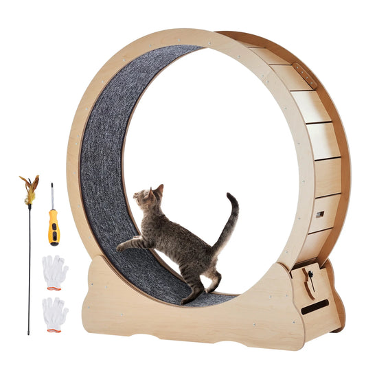 Wooden Cat Exercise Wheel for Indoor Running with Detachable Carpet