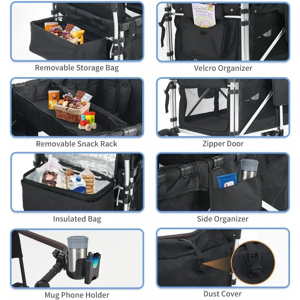 Hot salesTwin Child Stroller Wagon with Dual High Seats, 5-Point Safety Harnesses, and Adjustable Sunshade, Collapsible for Easy
