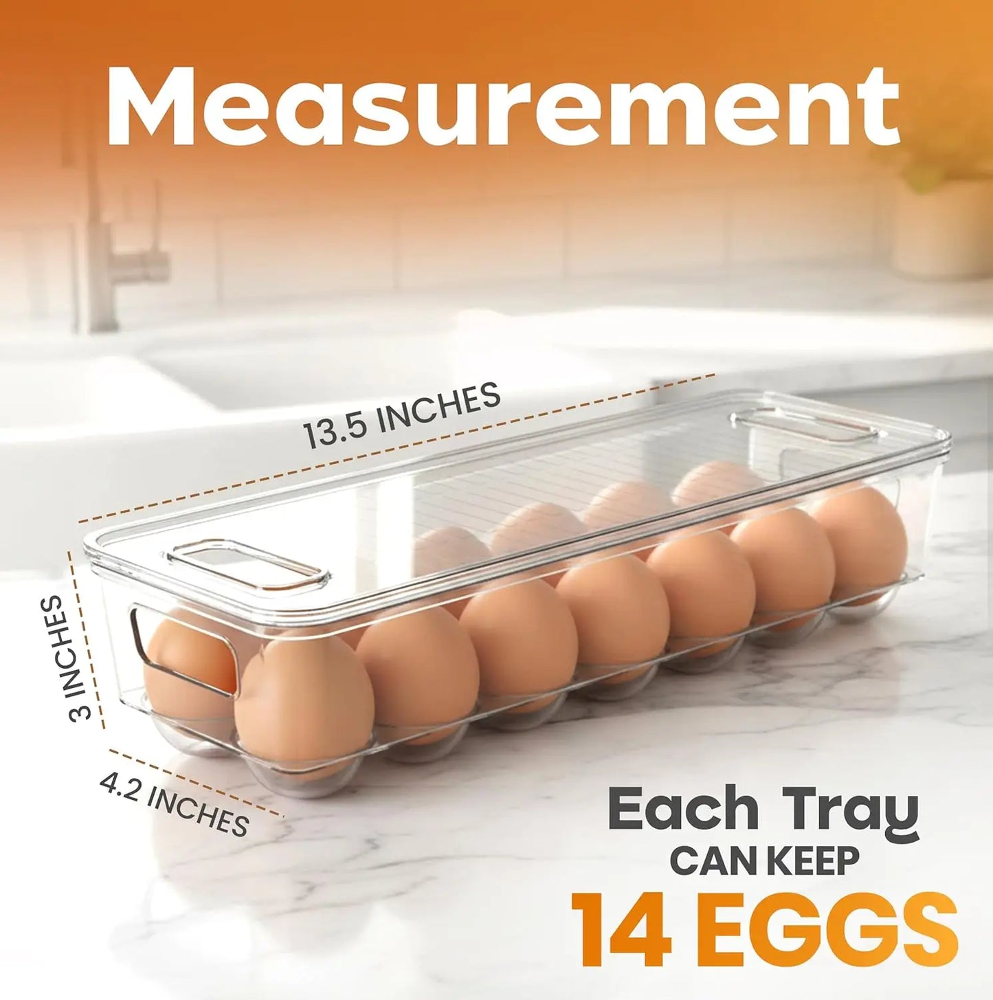 Egg Container With Lid and Handle for Refrigerator Organization- Pack of 2 - Clear Stackable Egg Holder for Kitchen or Pantry Or
