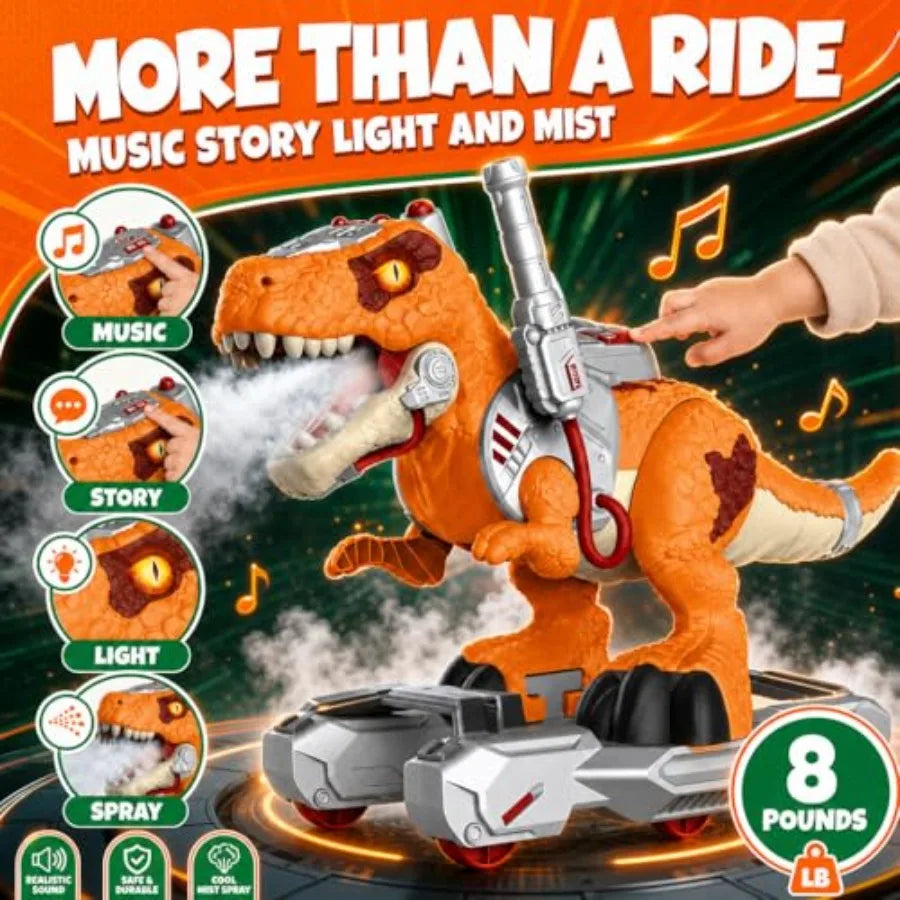 Dinosaur Ride-On Scooter for Toddlers ABS Plastic, Orange, Electric Push Ride Foot-to-Floor Sliding Toy with Music, Lights, Mis