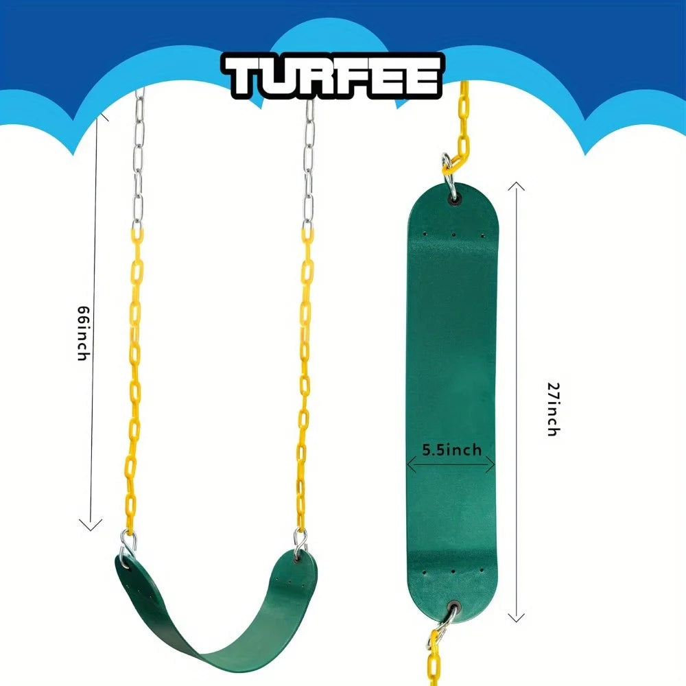 JOYFY 2 Pack Green Swing Seats Heavy Duty with 66" Chain Swing Set with Snap Hooks for Kids Outdoor Play Playground