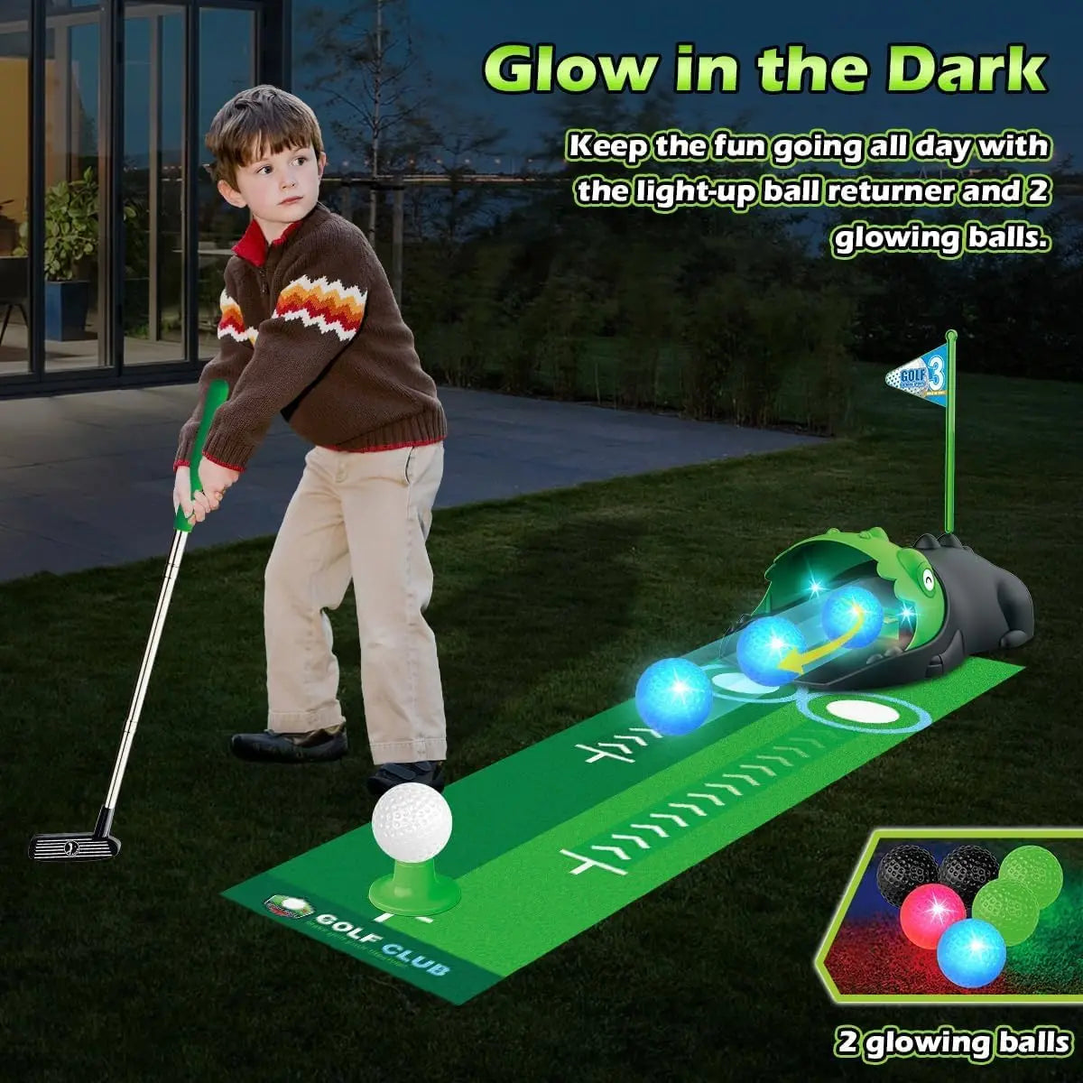 VATOS Night Light Golf Balls Kids Toy Set Auto Return