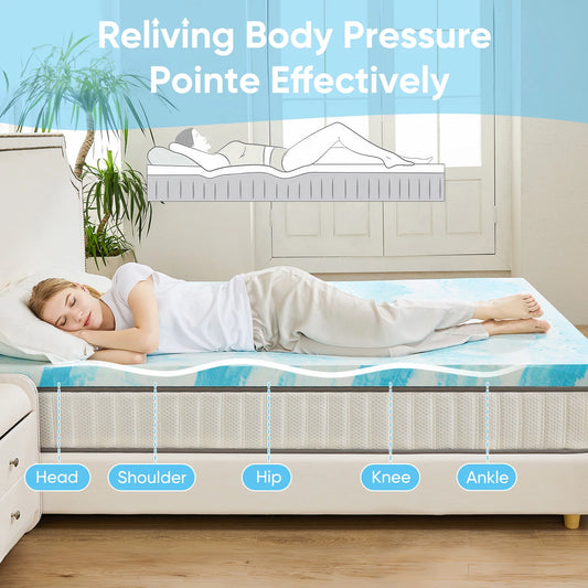 JHK Gel Memory Foam Mattress Topper Cooling Soft Breathable Bed