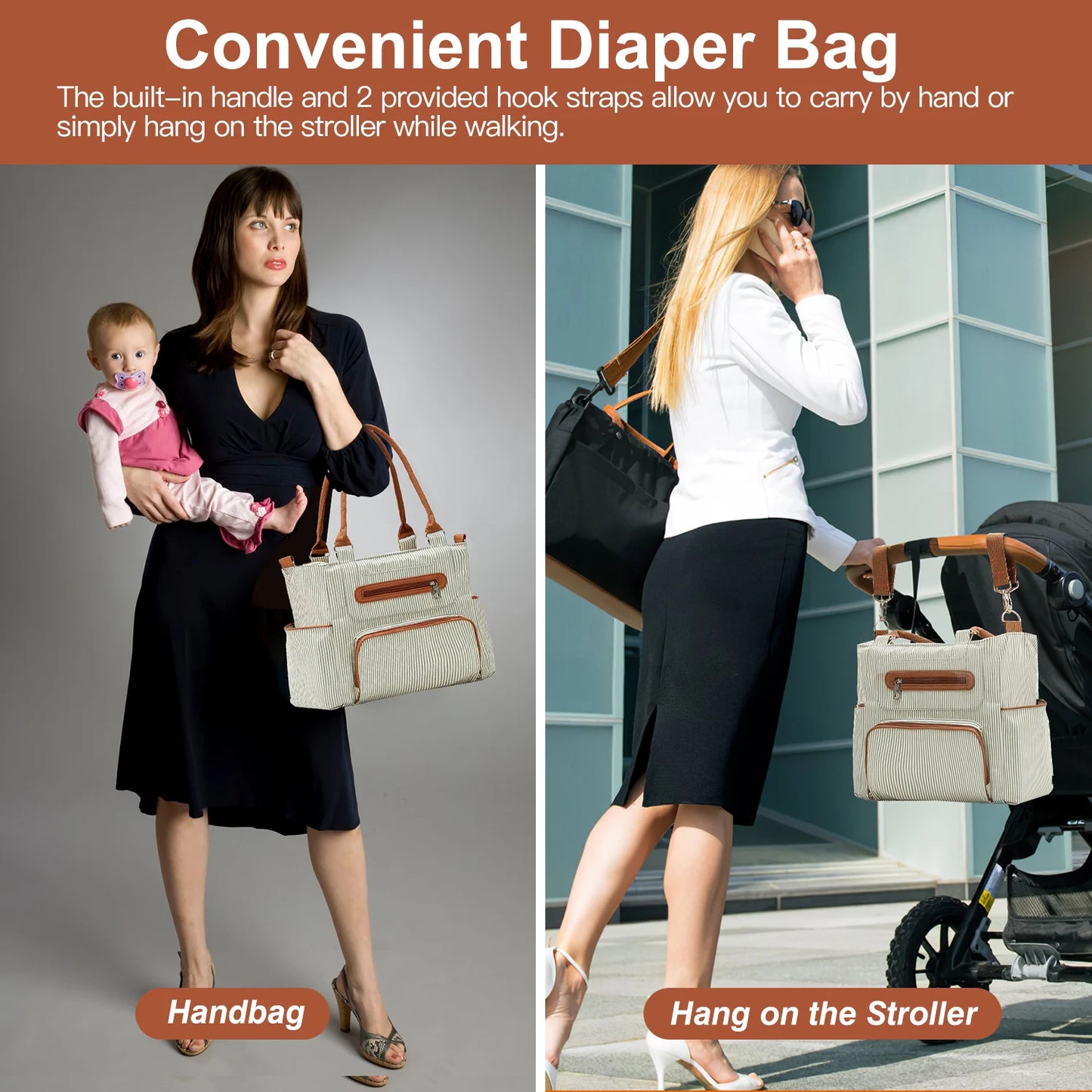 US Stock 8Pcs Diaper Bag Set Large Capacity Baby Nappy Handbag Multifunctional Maternity Changing Bag with Portable Pad