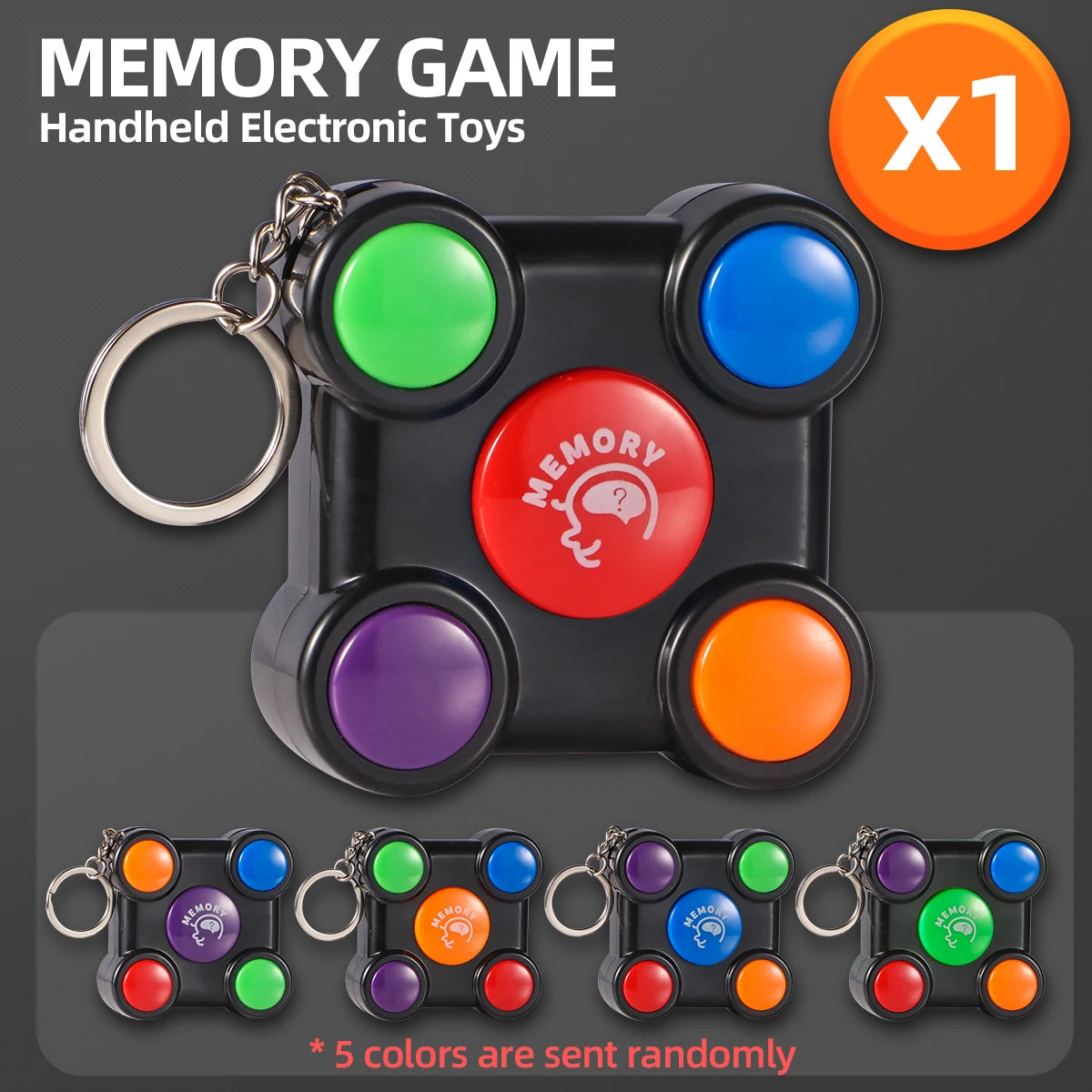 Battery Not Included, Random Style and Color Fun Handheld Memory Game Console - Portable Gaming System for Focus Training & Brai