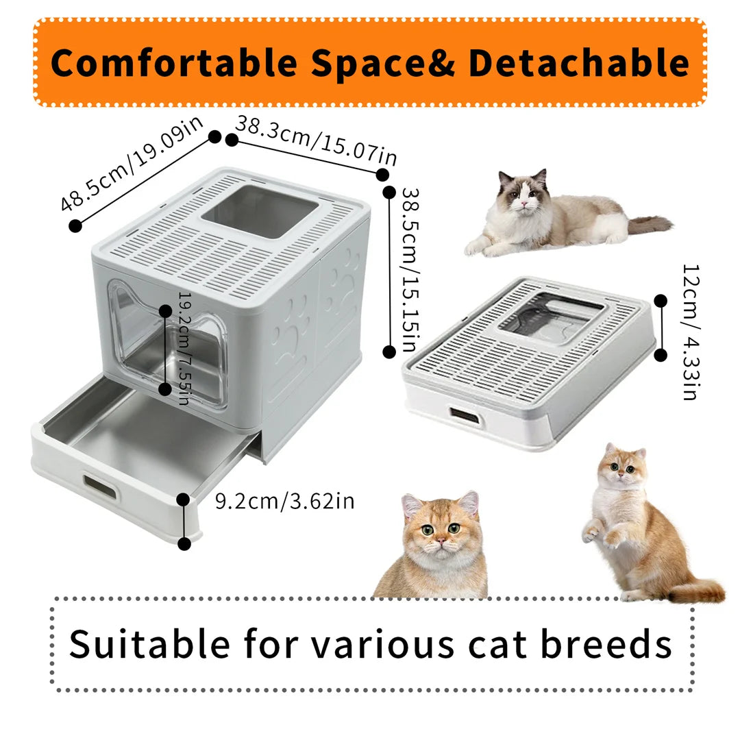 Bingopaw Detachable Enclosed Cat Litter Box with Stainless Steel Pan Front Entry Toilet Box with Litter Scoop for Kittens