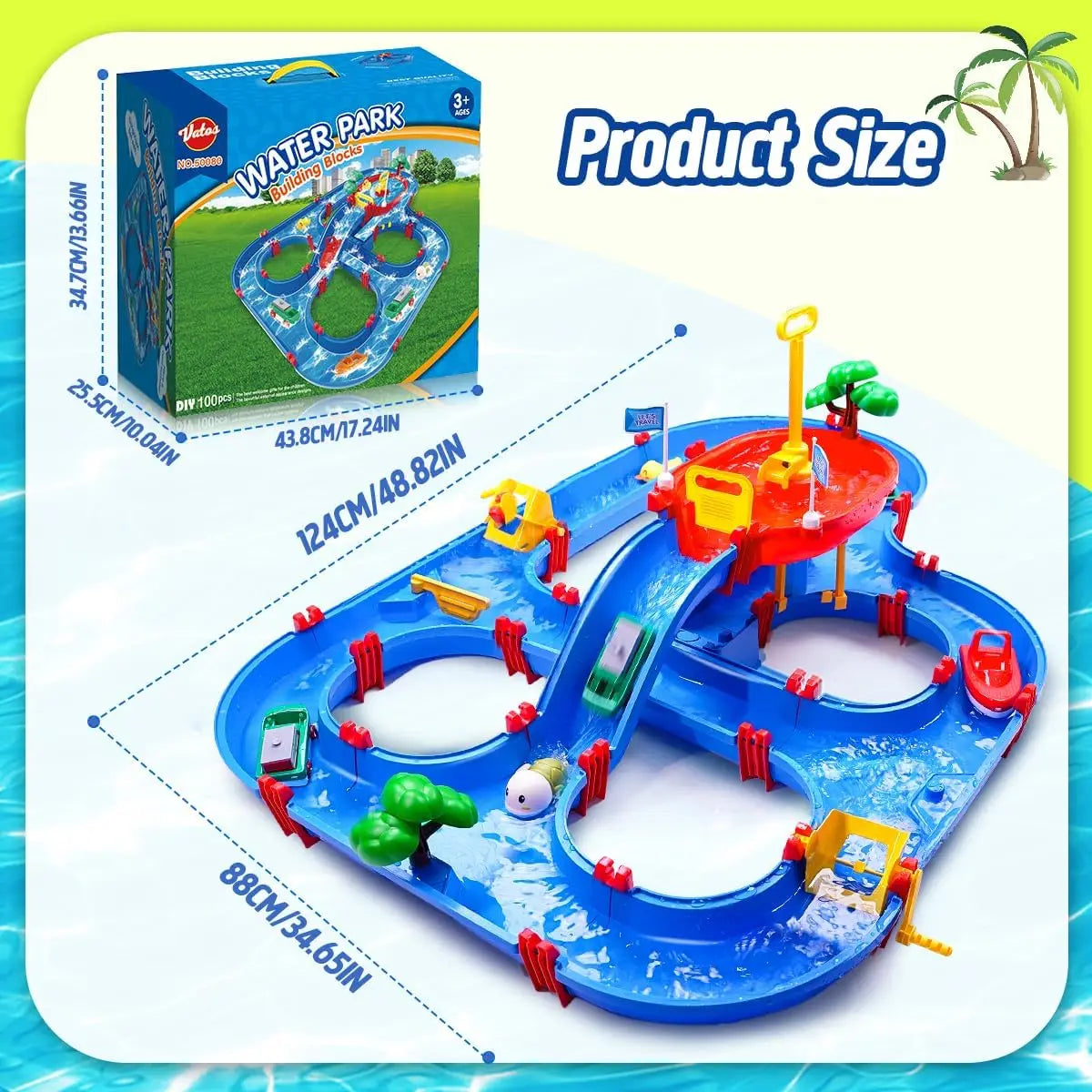 VATOS Summer Outdoor Kids Water Table 2-Tier Toddlers Water Table Playset Pool Waterway Toy with Pump Outside Activity Kids Fun