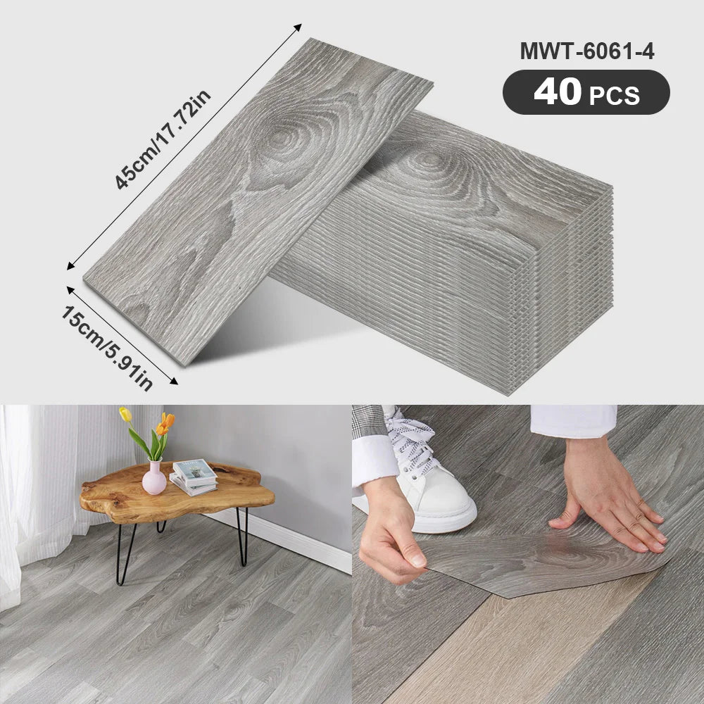40Pcs SXP Self-Adhesive Wood Grain Strips Peel-and-Stick Wall & Floor Decals For DIY 5.91"x17.72" Easy Application For any room