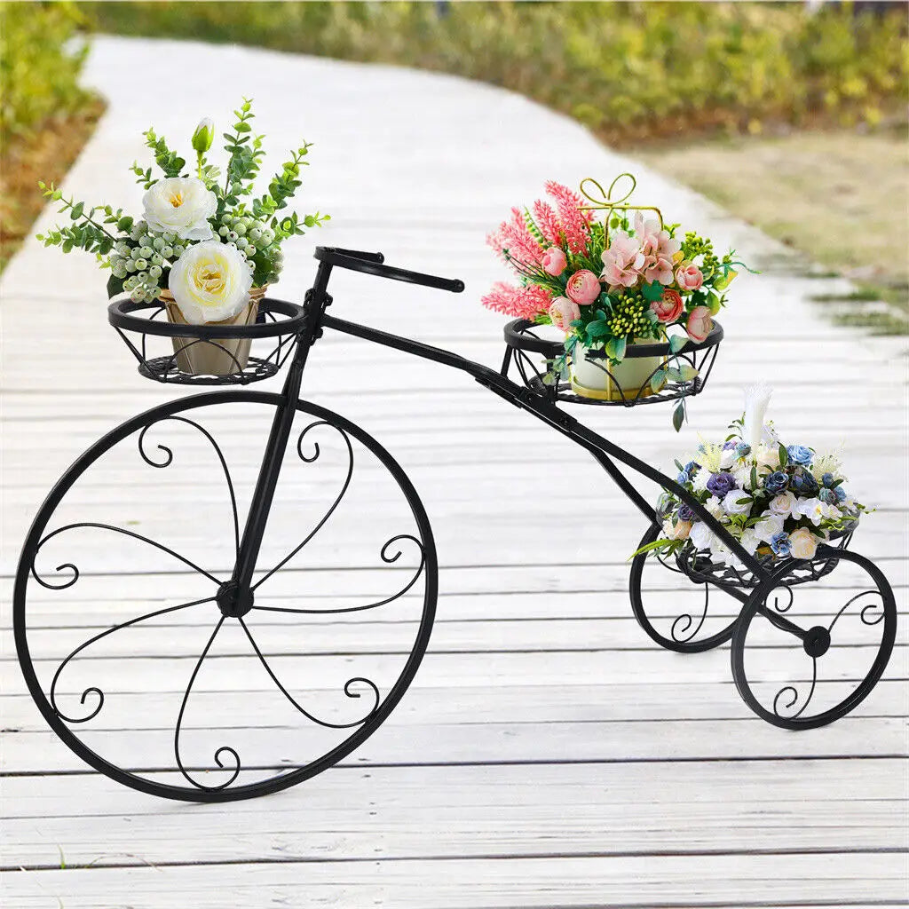Indoor Outdoor 3 Tiers Iron Garden Flower Stand Bicycle Shape Plant Rack Shelf