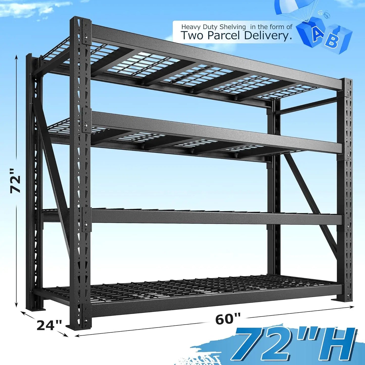 11000LBS 4-Tier Adjustable Metal Garage Shelving Heavy Duty Storage Shelf Basement Warehouse 72"H×60"W×24"D, Custom