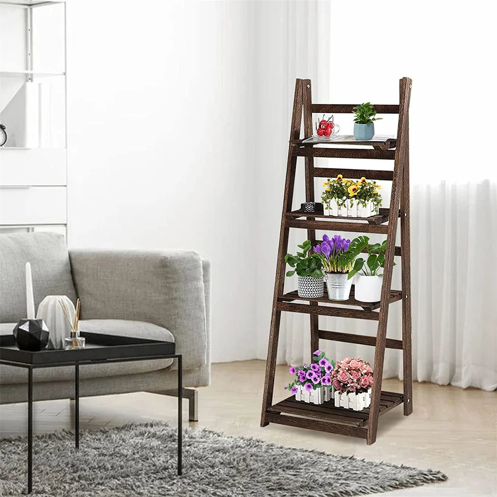 Premium Folding Four Tier Wooden Storage Shelf For Home