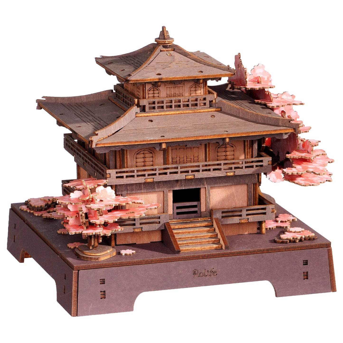 ROKR Sakura Pavilion 3D Wooden Puzzle – Japanese Architecture Model with Cherry Blossom Theme, 235-Piece DIY Craft Kit for Adults & Teens