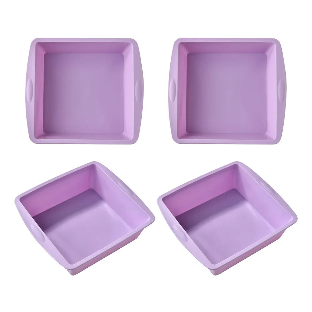 1/4Pcs Silicone Square Cake Plate Non-Stick Brownie Pot with Anti-Slip Handle Oven and Air Fryer Safe Perfect for Baking Cakes