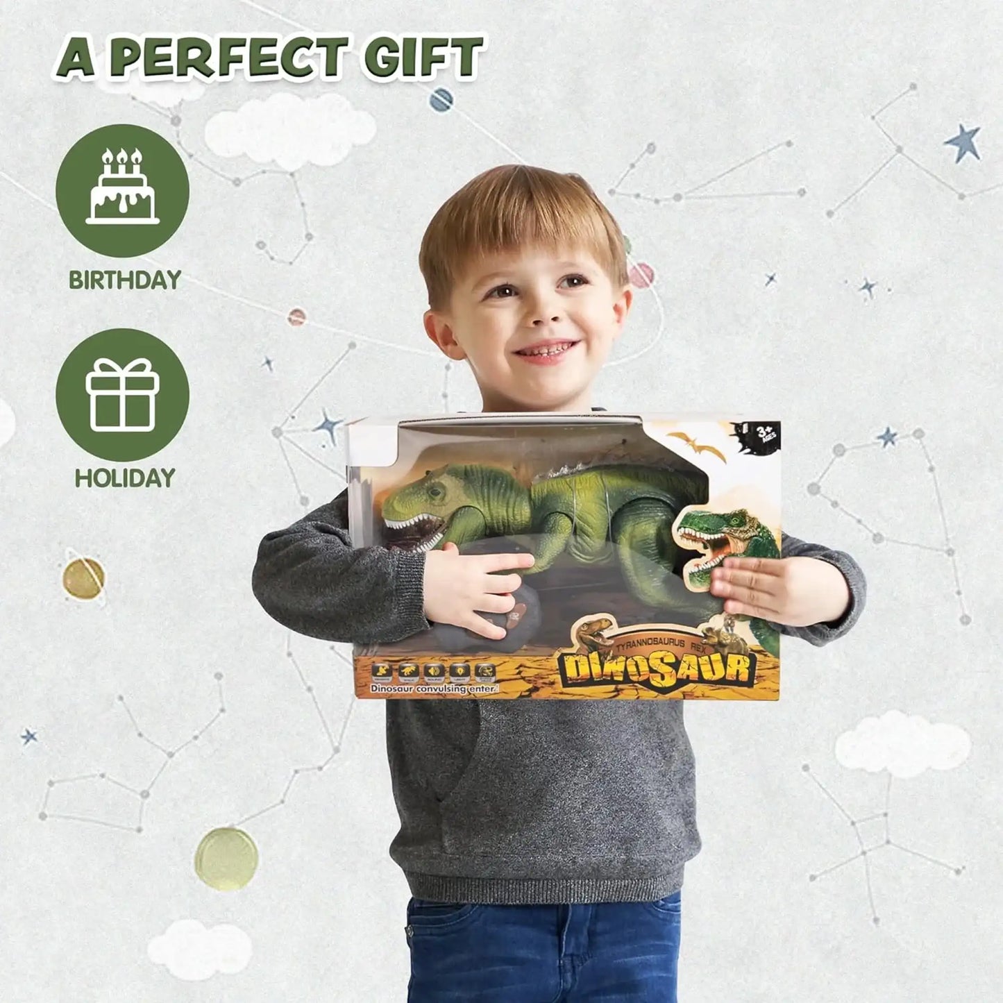 Joyfy Remote Control Walking Dinosaur Robot Toy Lights And Sounds