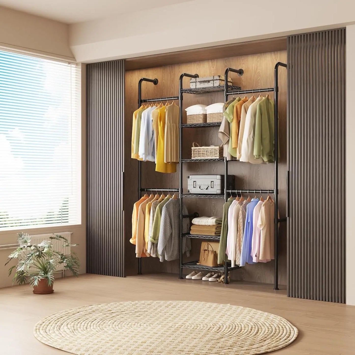 HiMISS 6-Tier Wall Mounted Pipe Closet Rack Heavy Duty
