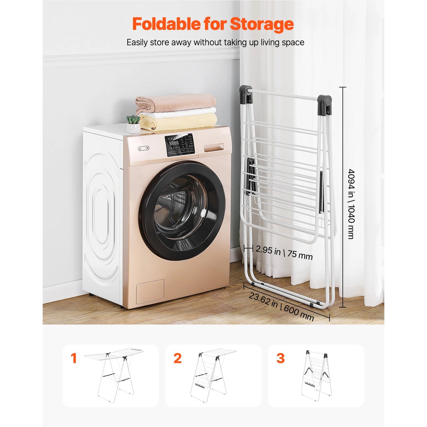 SucceBuy Clothes Drying Rack Foldable Laundry Dryer Rack with Sock Clips Metal Height Adjustable Drying Racks for Outdoor&Indoor
