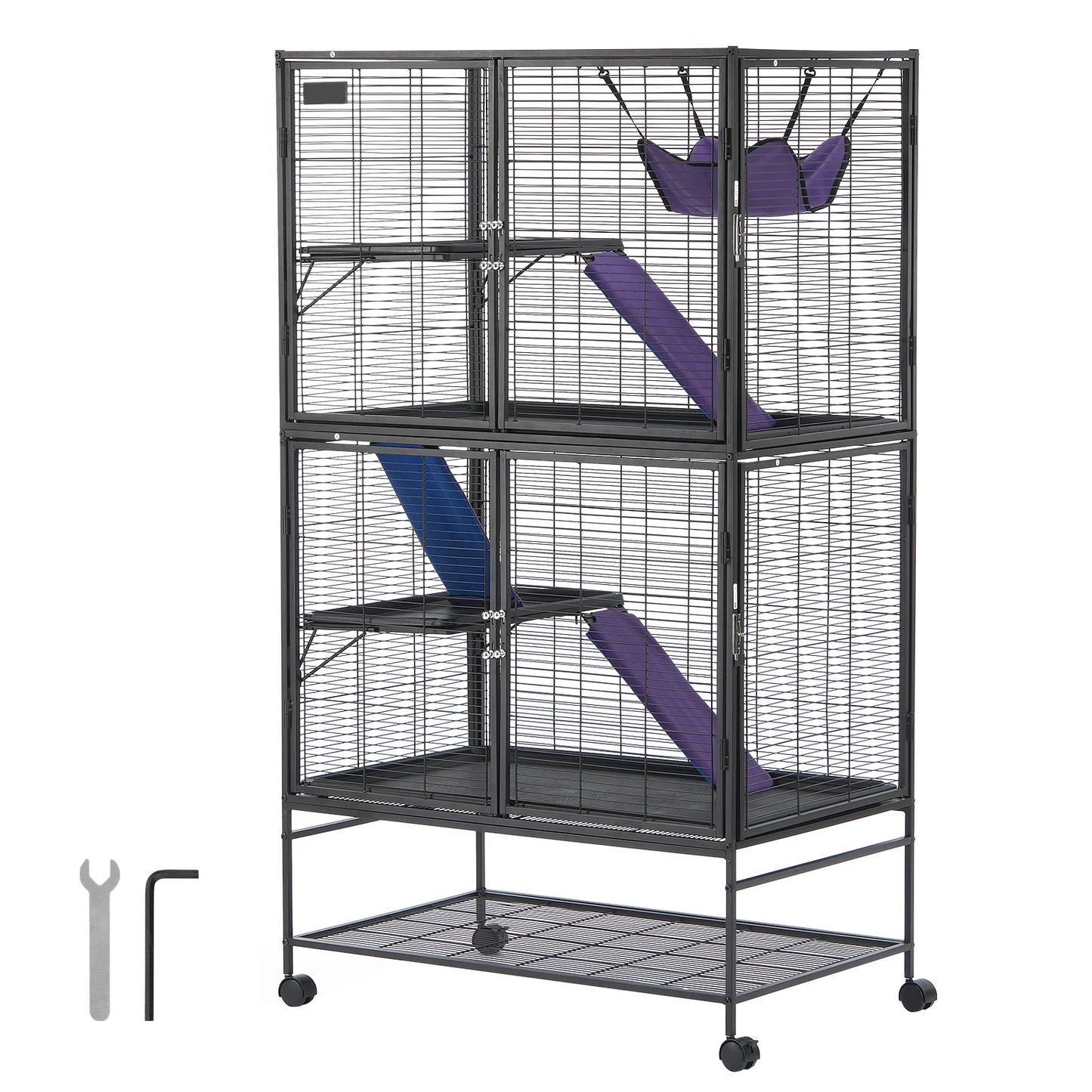 SucceBuy 64.6" Rolling Metal Ferret Cage Large 4-Tier Cage Small Animal Cage for Pet Rats Hamster Guinea
