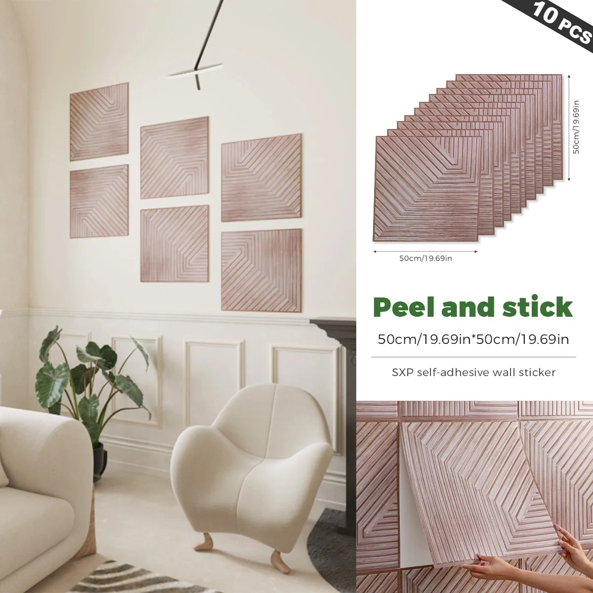 10Pcs SXP 3D Foam Wall Decors Self-Adhesive Wallpaper Sound Proofing Panels Photo Wall Decor 19.69x19.69inch(2.69sq.ft)